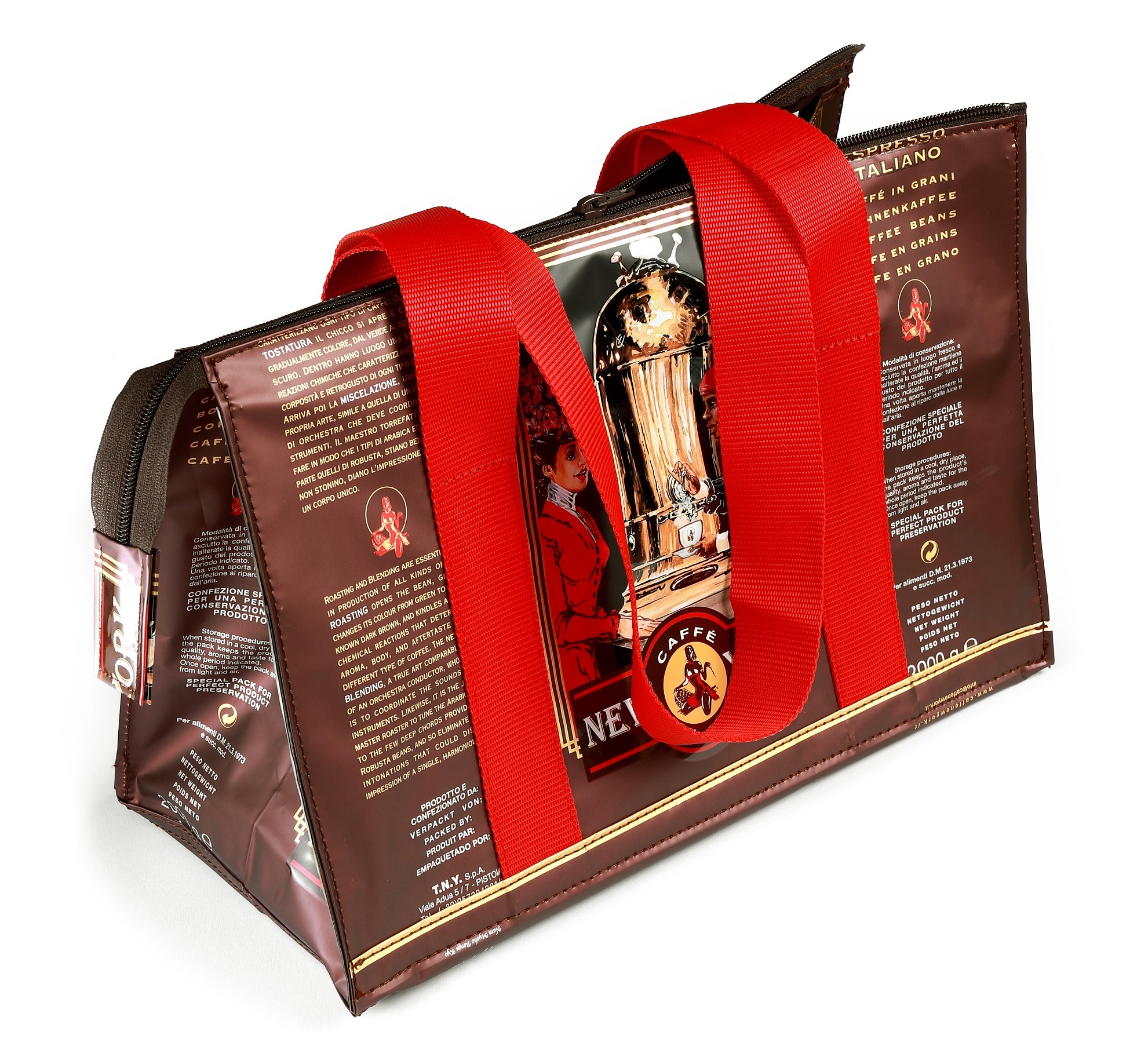 caff-new-york-tasche-aus-kaffeepackung-rote-griffe image 1